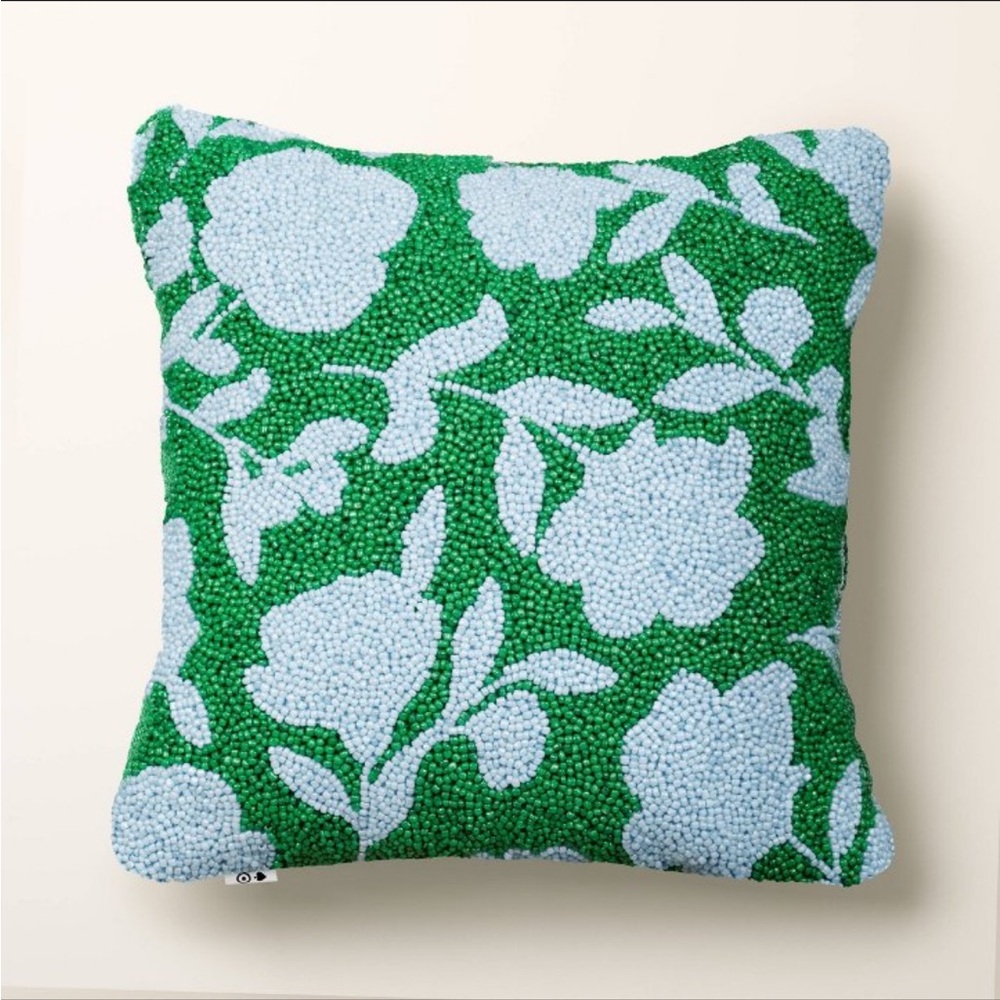 New Kate spade x Target classic rose beaded toss pillow blue green collab decor